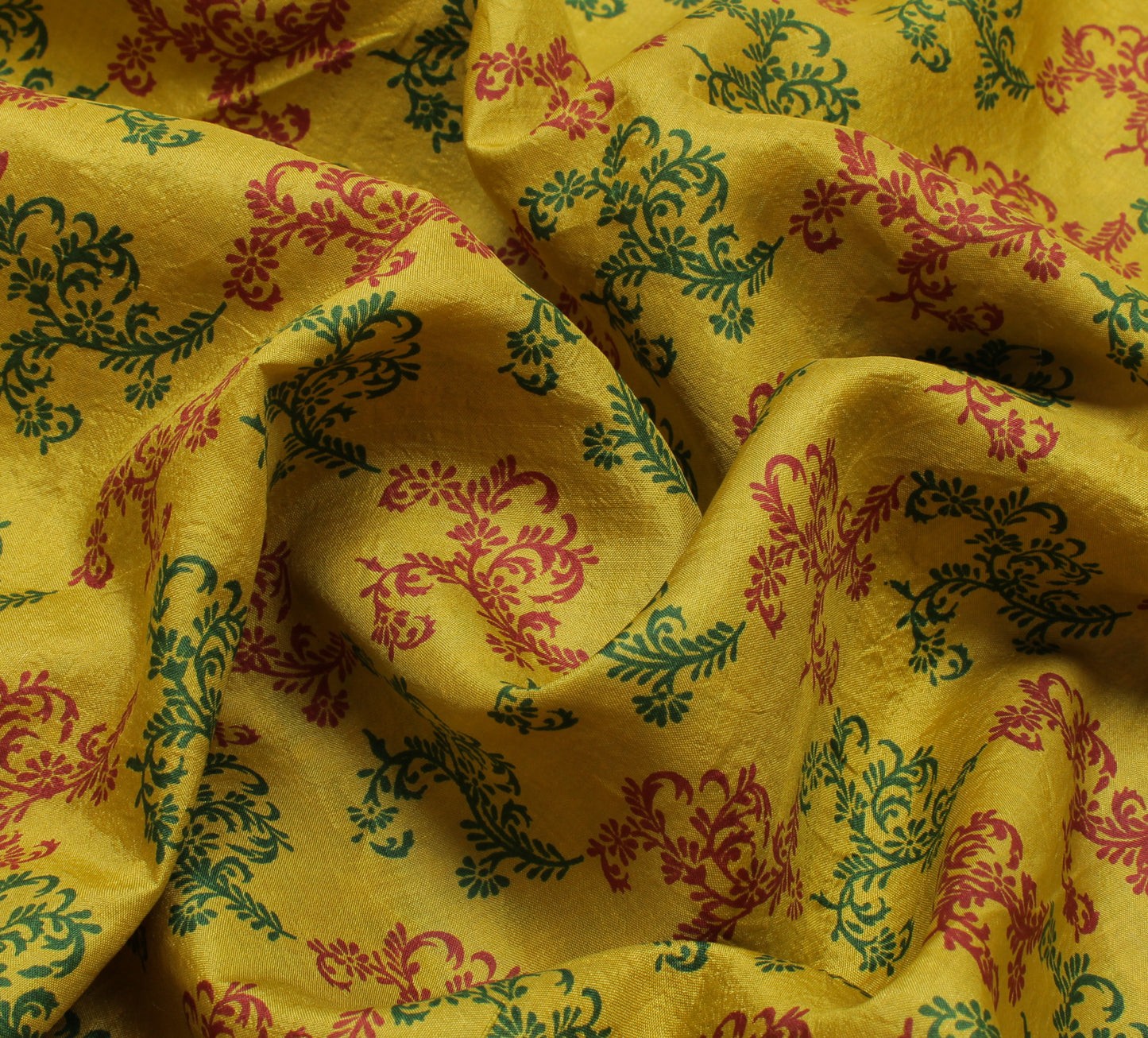 Sushila Vintage Green Saree 100% Pure Silk Printed Floral Soft Craft 5 YD Fabric