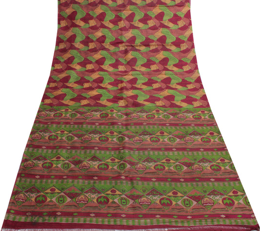 Sushila Vintage Multi-Color Saree Pure Silk Printed Craft 5 Yard Sari Fabric