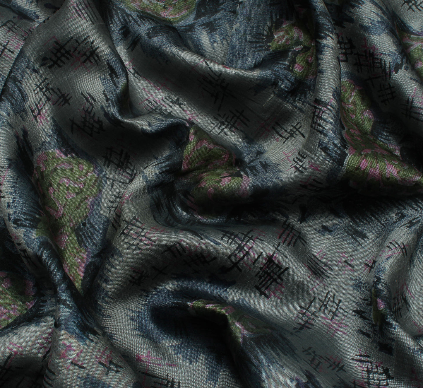 Sushila Vintage Gray Saree 100% Pure Silk Printed Floral Soft Craft Fabric