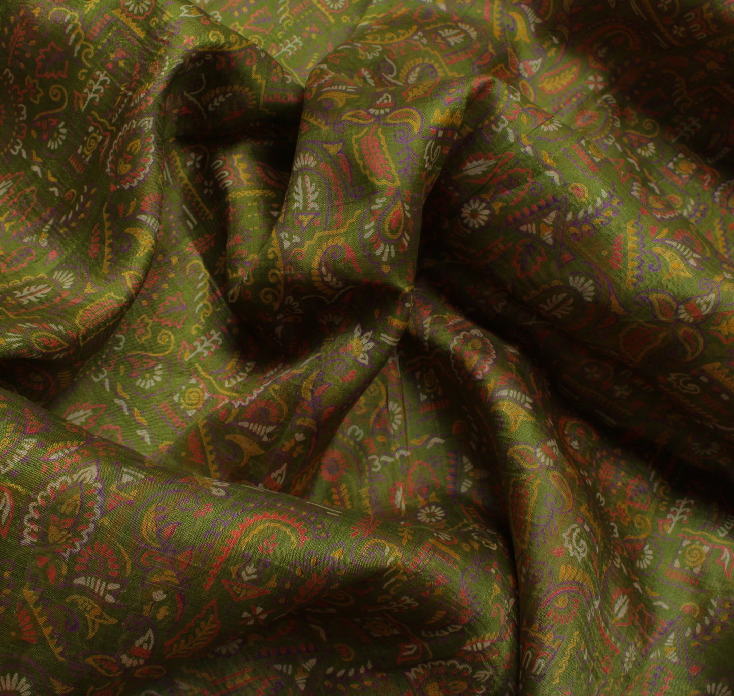 Sushila Vintage Green Saree 100% Pure Silk Printed Floral Craft Sari Fabric