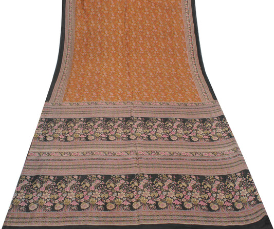Sushila Vintage Mustard Saree 100% Pure Cotton Printed Floral Soft Craft Fabric