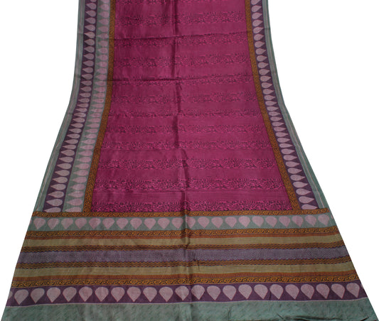 Sushila Vintage Pink Indian Saree 100% Pure Silk Printed Soft Craft Fabric