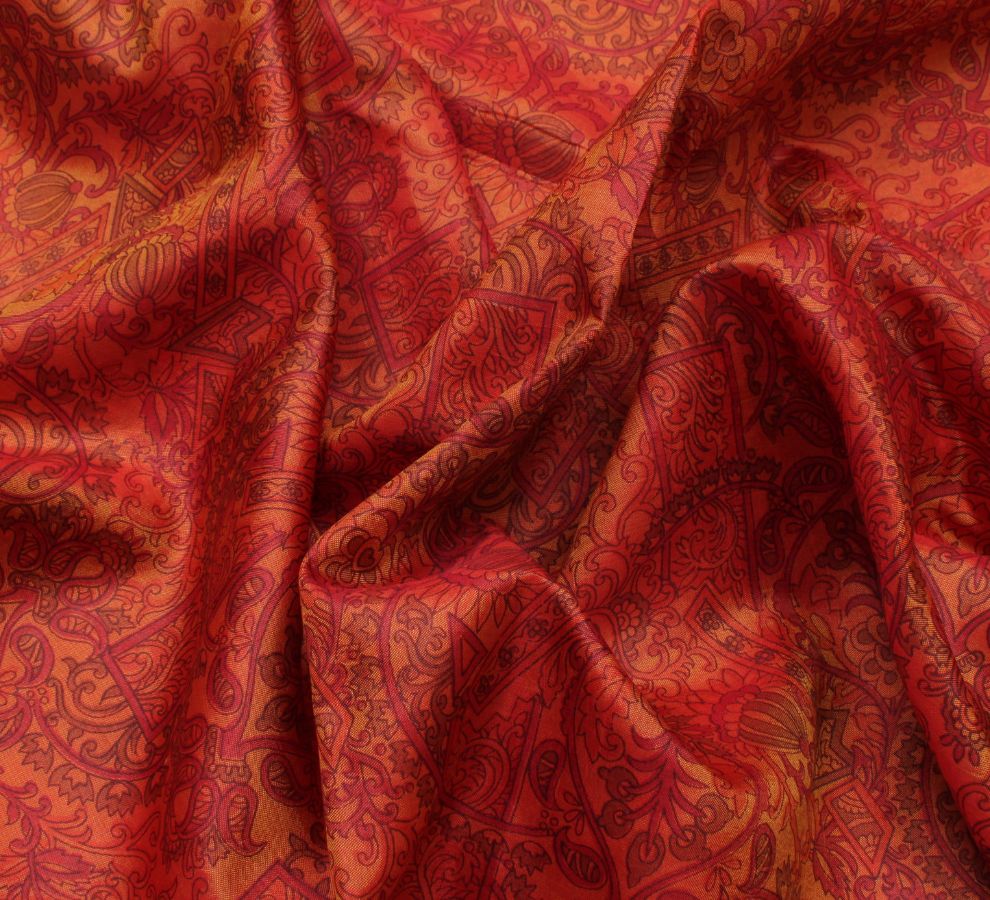 Sushila Vintage Rust Saree 100% Pure Silk Printed Floral Soft Craft 5 YD Fabric