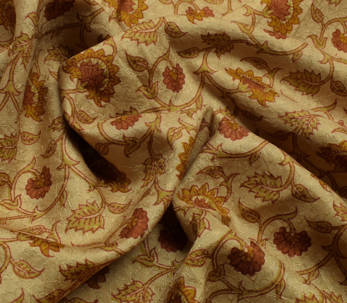 Sushila Vintage Light Brown Saree Pure Silk Printed Floral Soft Craft Fabric