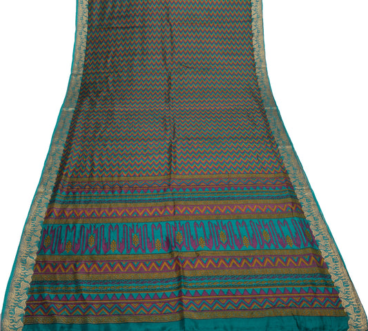 Sushila Vintage Multi-Color Saree Pure Silk Printed Zig-Zag Soft Craft Fabric