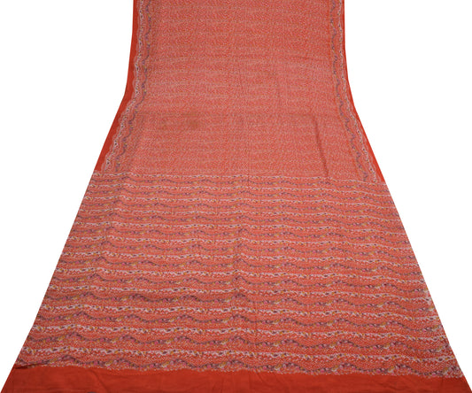 Sushila Vintage Orange Sari 100% Pure Georgette Silk Printed Floral Craft Fabric