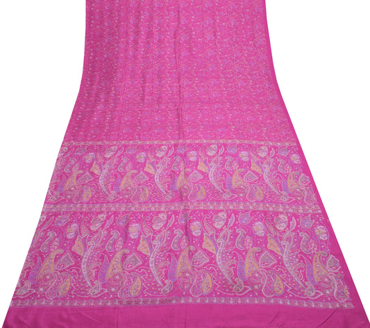 Sushila Vintage Purple Saree 100% Pure Silk Printed Floral Soft Craft Fabric