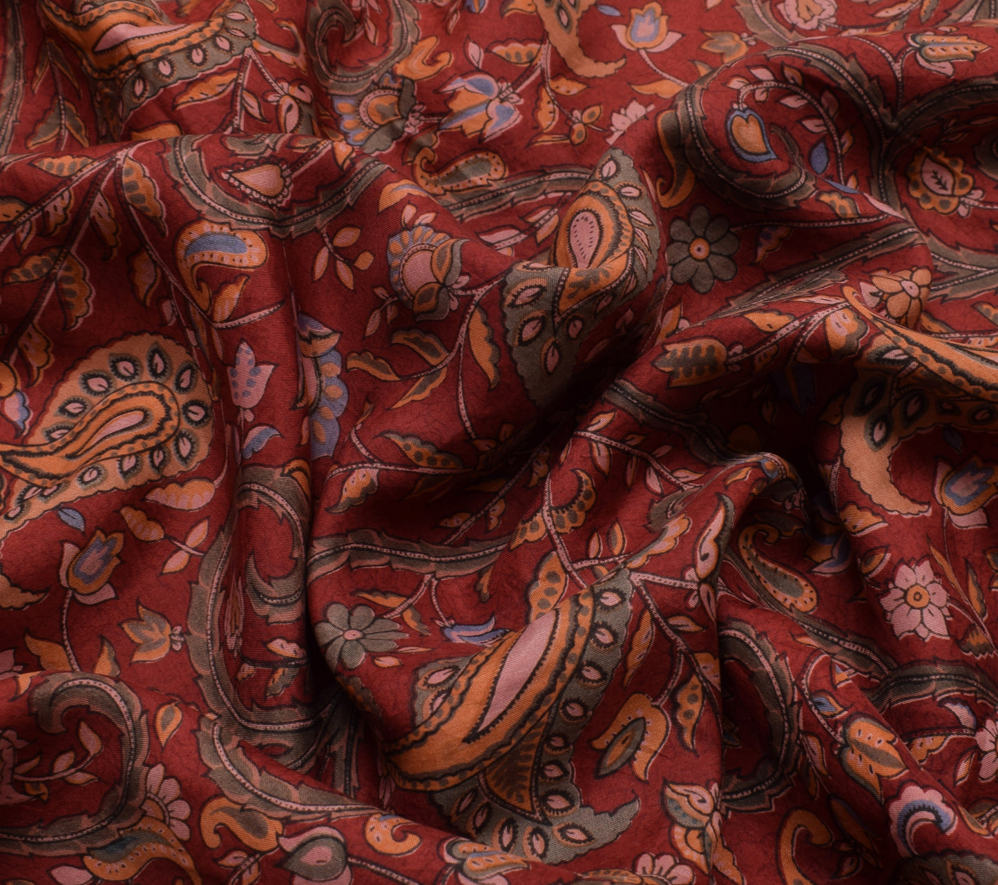 Sushila Vintage Maroon Saree 100% Pure Silk Printed Paisley Soft Craft Fabric
