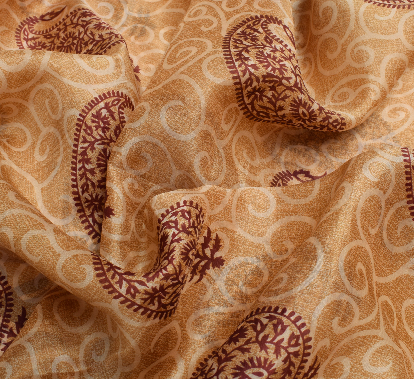 Sushila Vintage Indian Saree 100% Pure Silk Printed Paisley Soft Craft Fabric