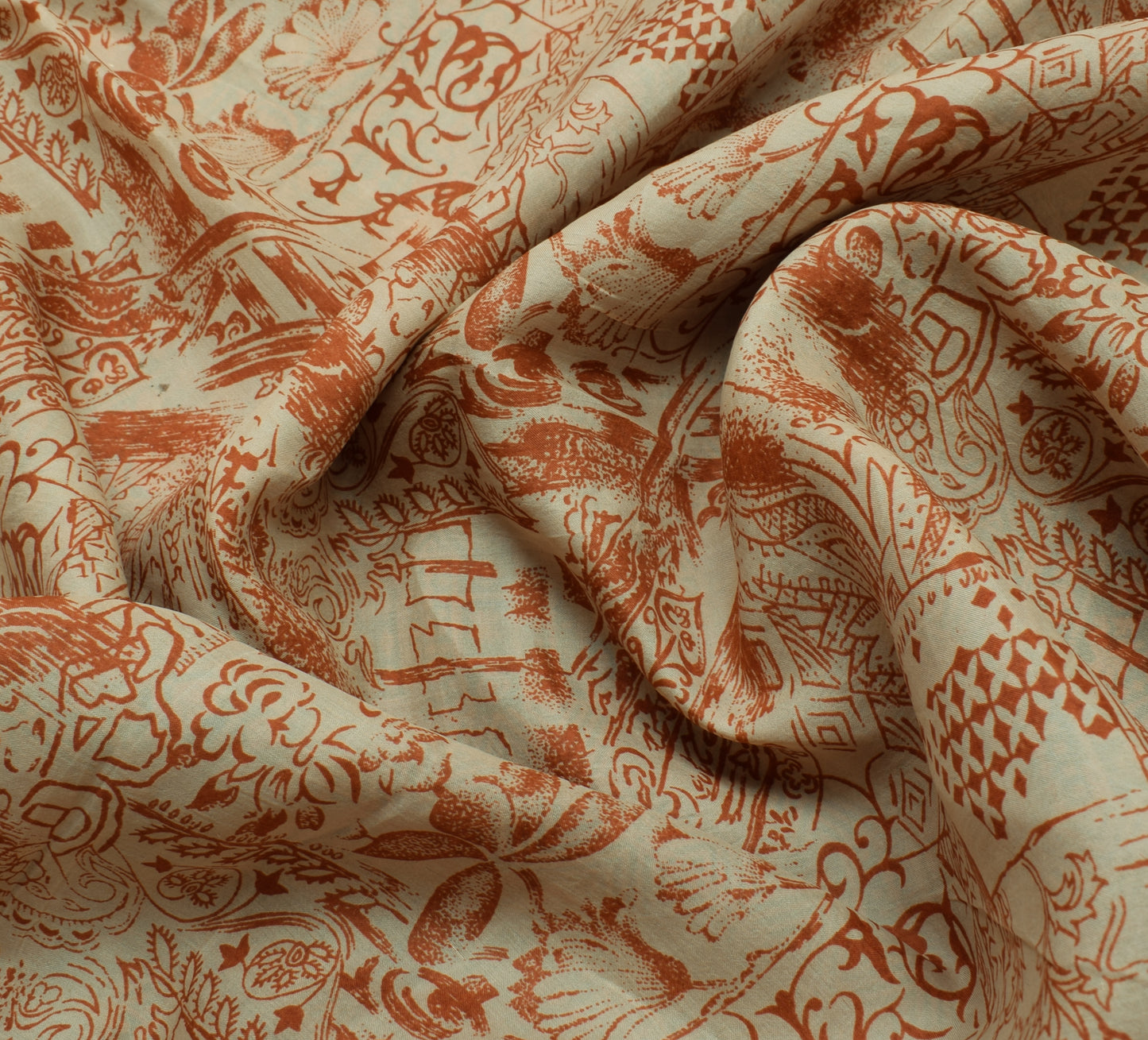 Sushila Vintage Cream Saree 100% Pure Silk Printed Soft 5 YD Craft Fabric