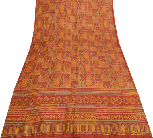 Sushila Vintage Indian Saree 100% Pure Silk Printed Floral Soft Craft Fabric