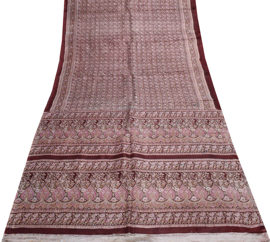 Sushila Vintage Indian Saree 100% Pure Silk Printed Floral Soft Craft Fabric