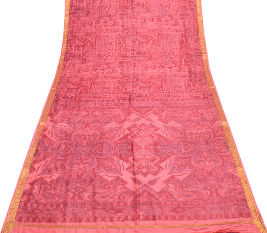 Sushila Vintage Indian Saree 100% Pure Silk Printed Soft Craft 5 Yard Fabric