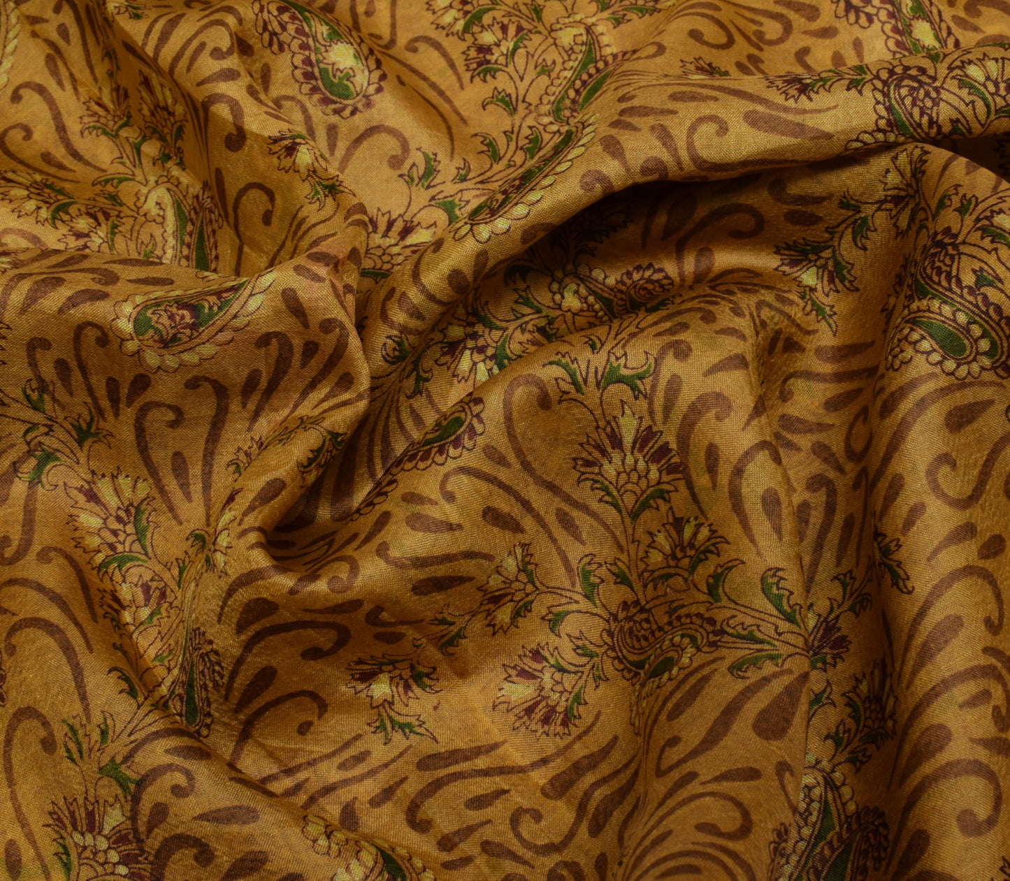 Sushila Vintage Brown Saree 100% Pure Silk Printed Paisley Soft Craft Fabric