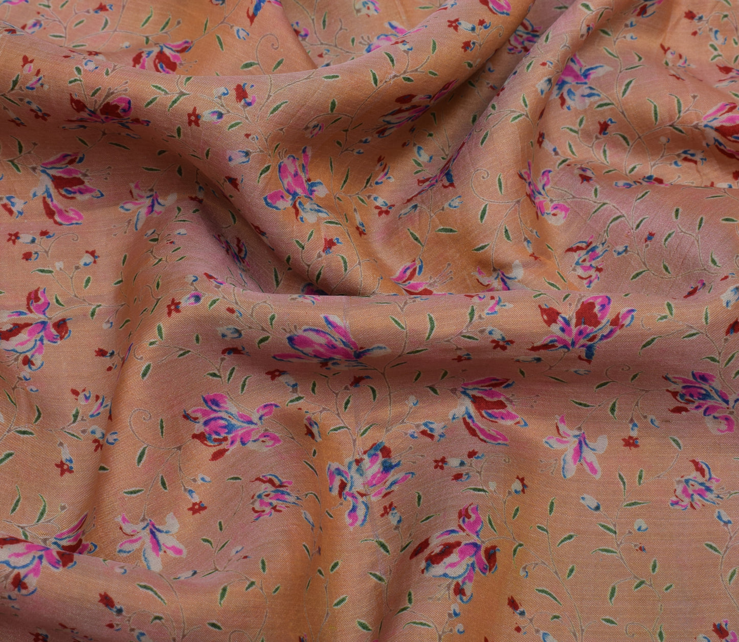 Sushila Vintage Light Orange Saree Pure Silk Printed Floral Soft Craft Fabric