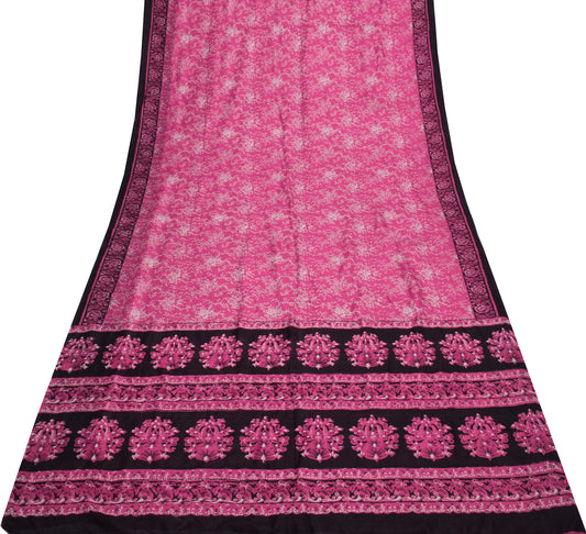 Sushila Vintage Dark Pink Saree 100% Pure Silk Printed Floral Soft Craft Fabric