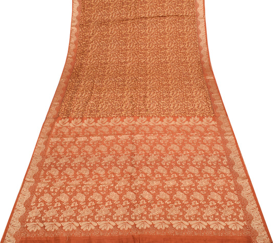 Sushila Vintage Indian Saree 100% Pure Silk Printed & Woven Soft Craft Fabric