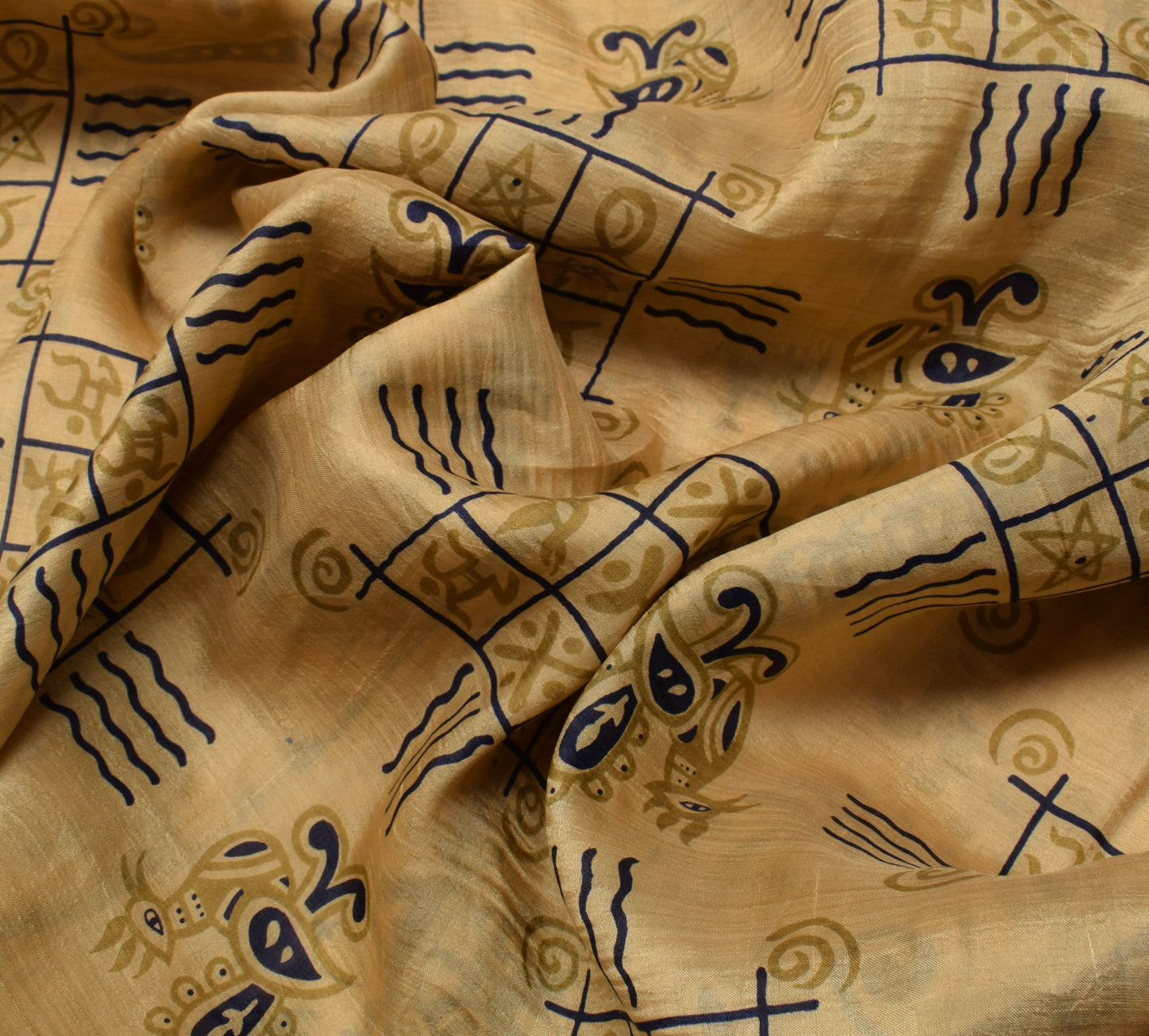 Sushila Vintage Light Brown Saree 100% Pure Silk Printed Birds Craft Fabric