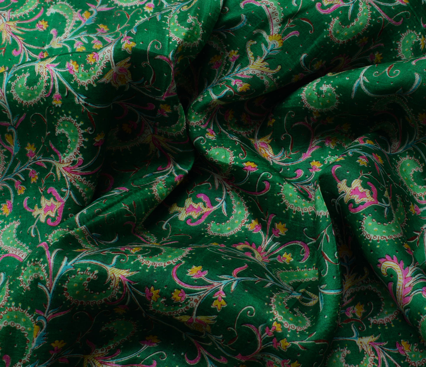 Sushila Vintage Green Saree 100% Pure Silk Printed Floral Soft Craft Fabric
