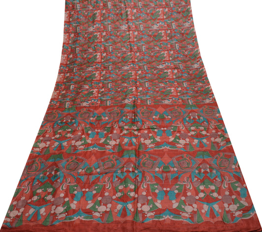 Sushila Vintage Multi-Color Saree 100% Pure Silk Printed 5 Yard Craft Fabric