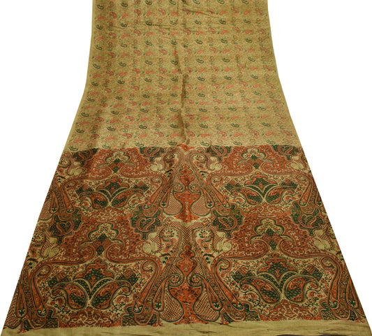 Sushila Vintage Indian Saree 100% Pure Silk Printed Paisley Soft Craft Fabric