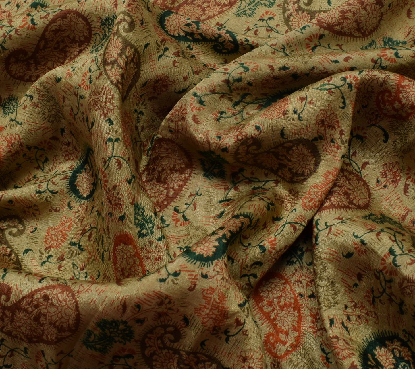 Sushila Vintage Indian Saree 100% Pure Silk Printed Paisley Soft Craft Fabric