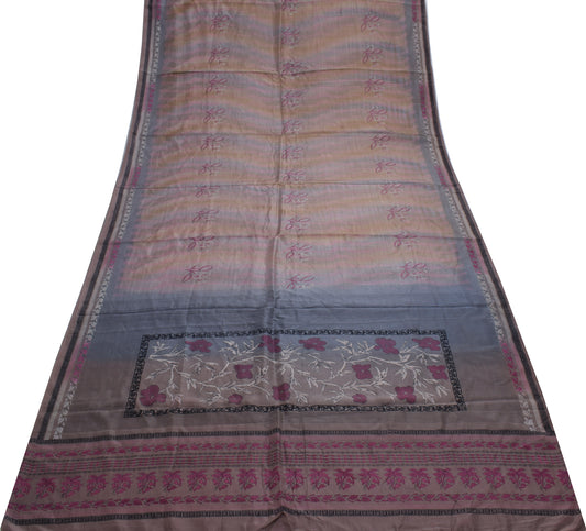 Sushila Vintage Multi-Color Saree Pure Silk Printed Floral Soft Craft Fabric