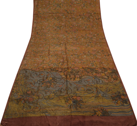 Sushila Vintage Indian Saree 100% Pure Silk Printed Floral Soft Craft Fabric