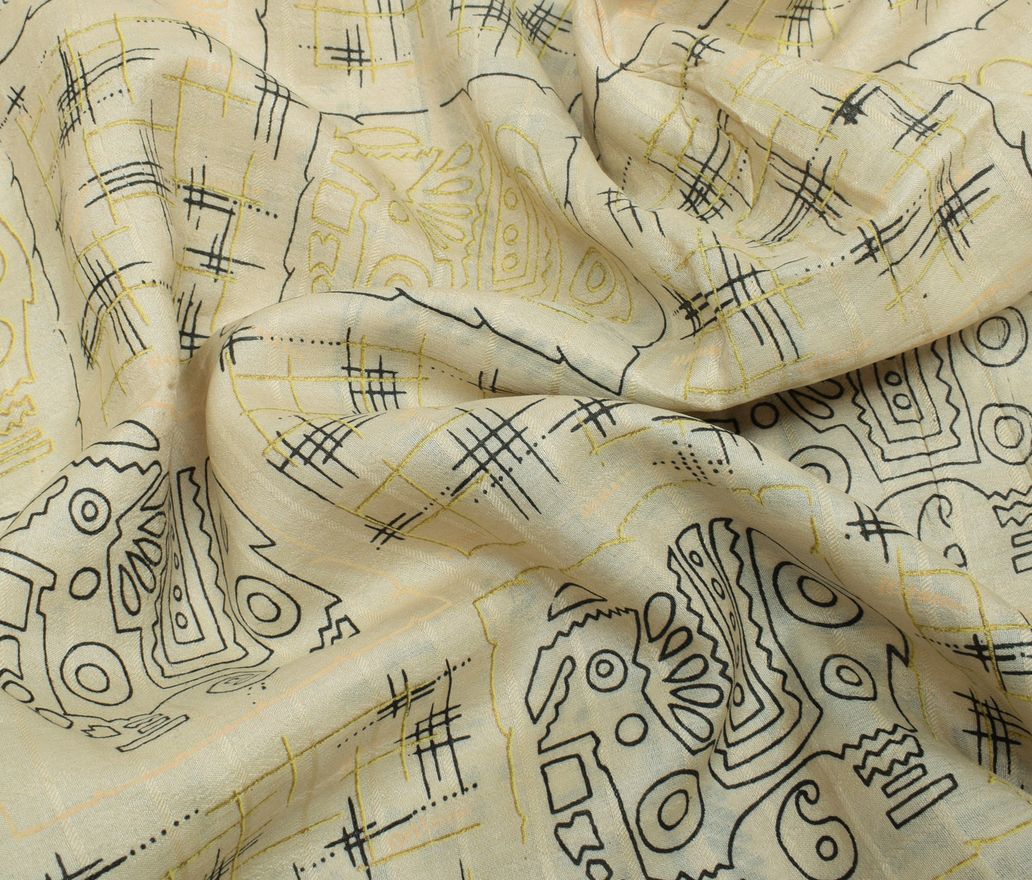 Sushila Vintage Cream Saree 100% Pure Silk Printed 5 Yard Soft Craft Fabric