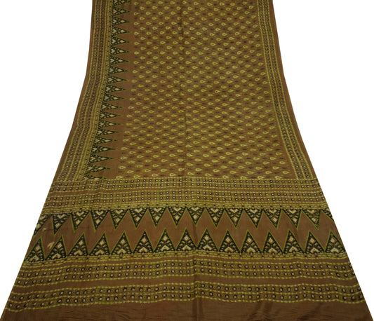 Sushila Vintage Brown Saree 100% Pure Cotton Printed 5 Yard Soft Craft Fabric