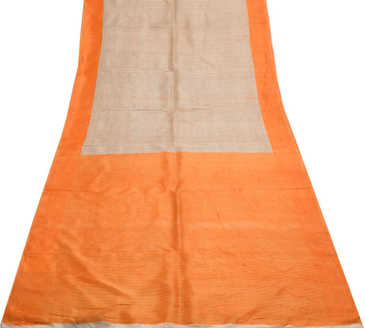 Sushila Vintage Cream Saree 100% Pure Silk Printed Zig-Zag Soft Craft Fabric