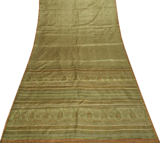 Sushila Vintage Cream Saree Blend Silk Printed Floral Soft Craft 5 Yard Fabric