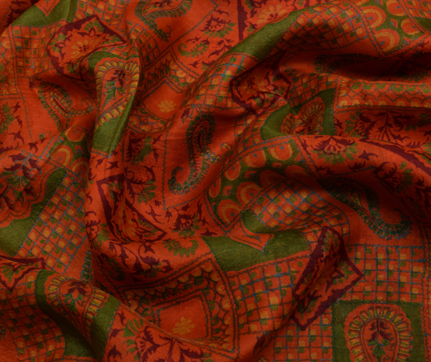 Sushila Vintage Orange Saree 100% Pure Silk Printed Floral Soft Craft Fabric