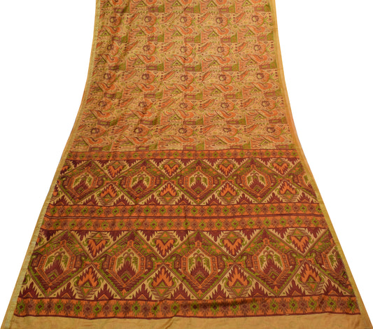 Sushila Vintage Indian Yellow Saree Blend Silk Printed Floral Soft Craft Fabric