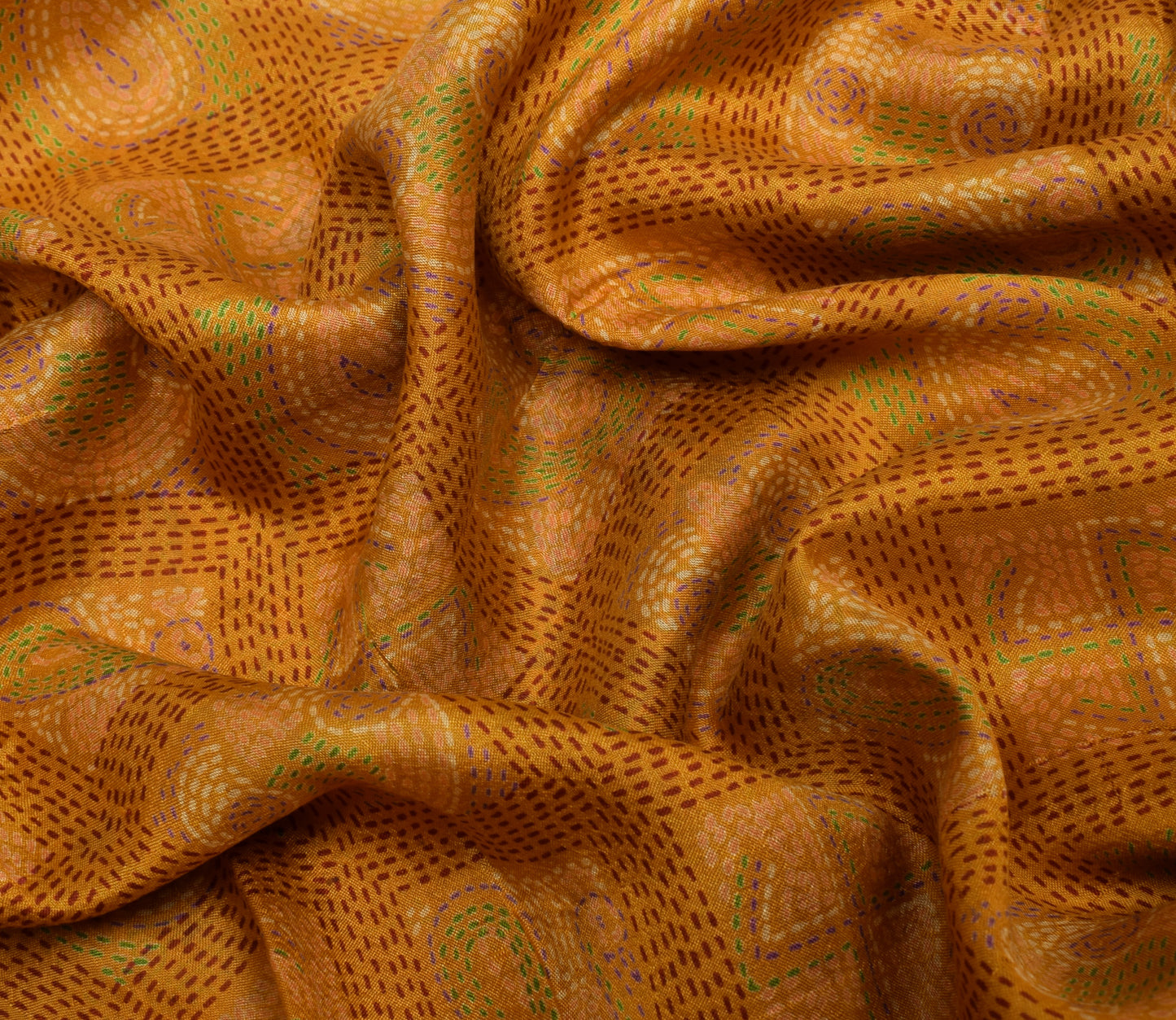 Sushila Vintage Mustard Saree 100% Pure Silk Printed Soft Craft Sari Fabric