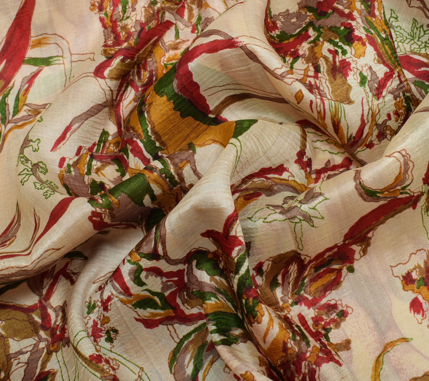 Sushila Vintage Cream Saree 100% Pure Silk Printed Floral Soft Craft Sari Fabric