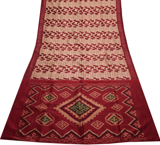 Sushila Vintage Cream Saree 100% Pure Silk Printed 5 Yard Craft Sari Fabric