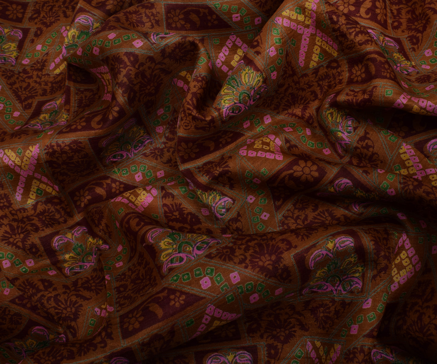 Sushila Vintage Indian Saree 100% Pure Silk Printed Floral Soft Craft Fabric