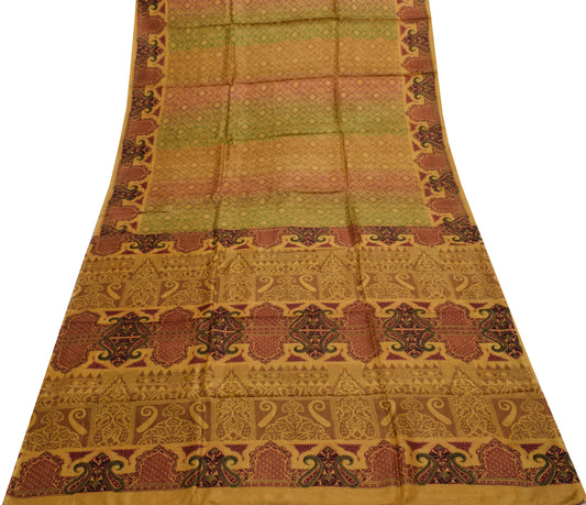 Sushila Vintage Indian Saree 100% Pure Silk Printed Floral Soft Craft Fabric