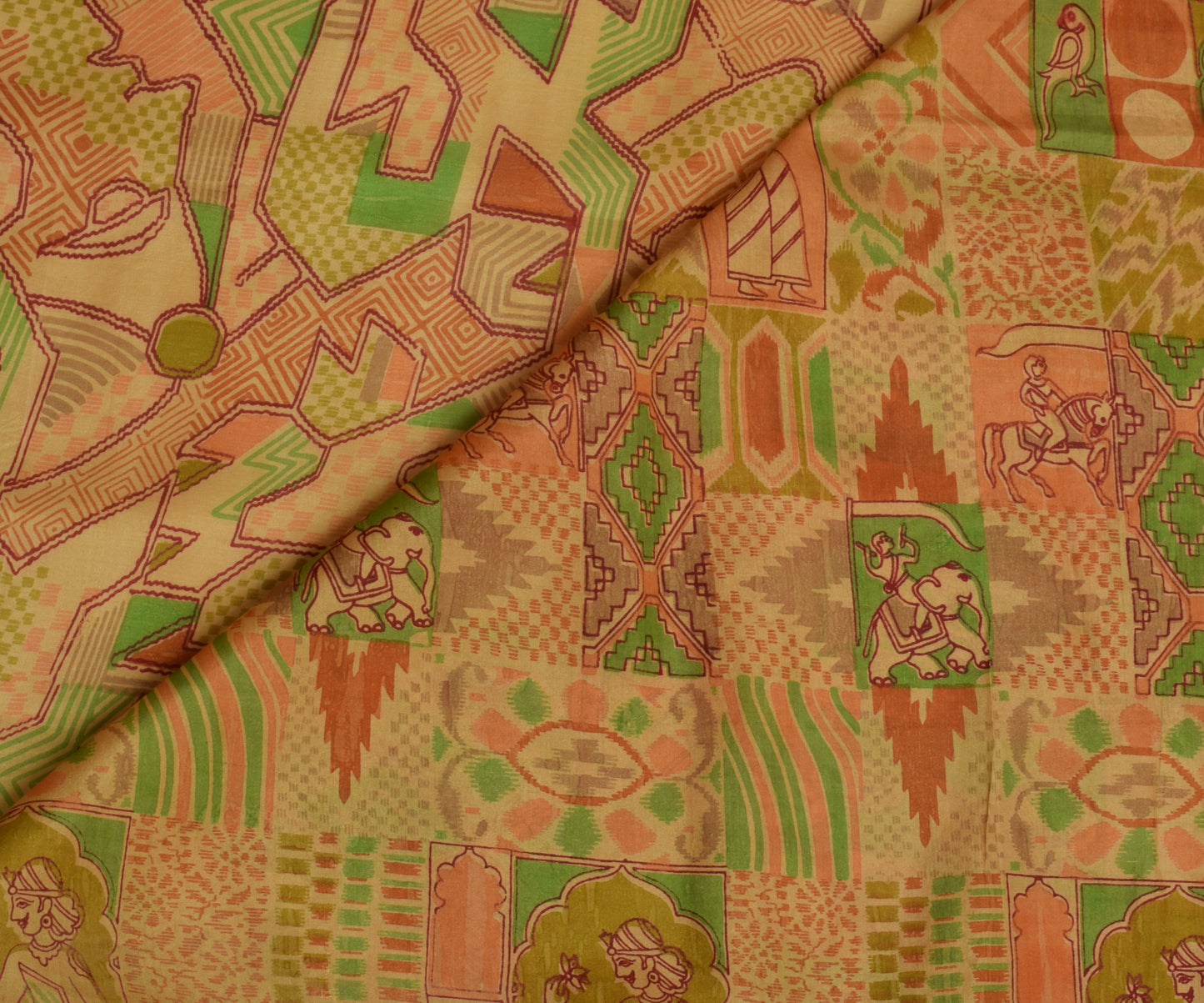 Sushila Vintage Indian Saree 100% Pure Silk Printed 5 Yard Soft Craft Fabric