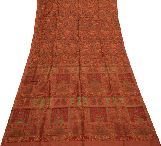 Sushila Vintage Indian Saree 100% Pure Silk Printed Paisley Soft Craft Fabric