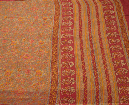 Sushila Vintage Indian Sari Blend Chiffon Silk Printed Floral Soft Craft Fabric