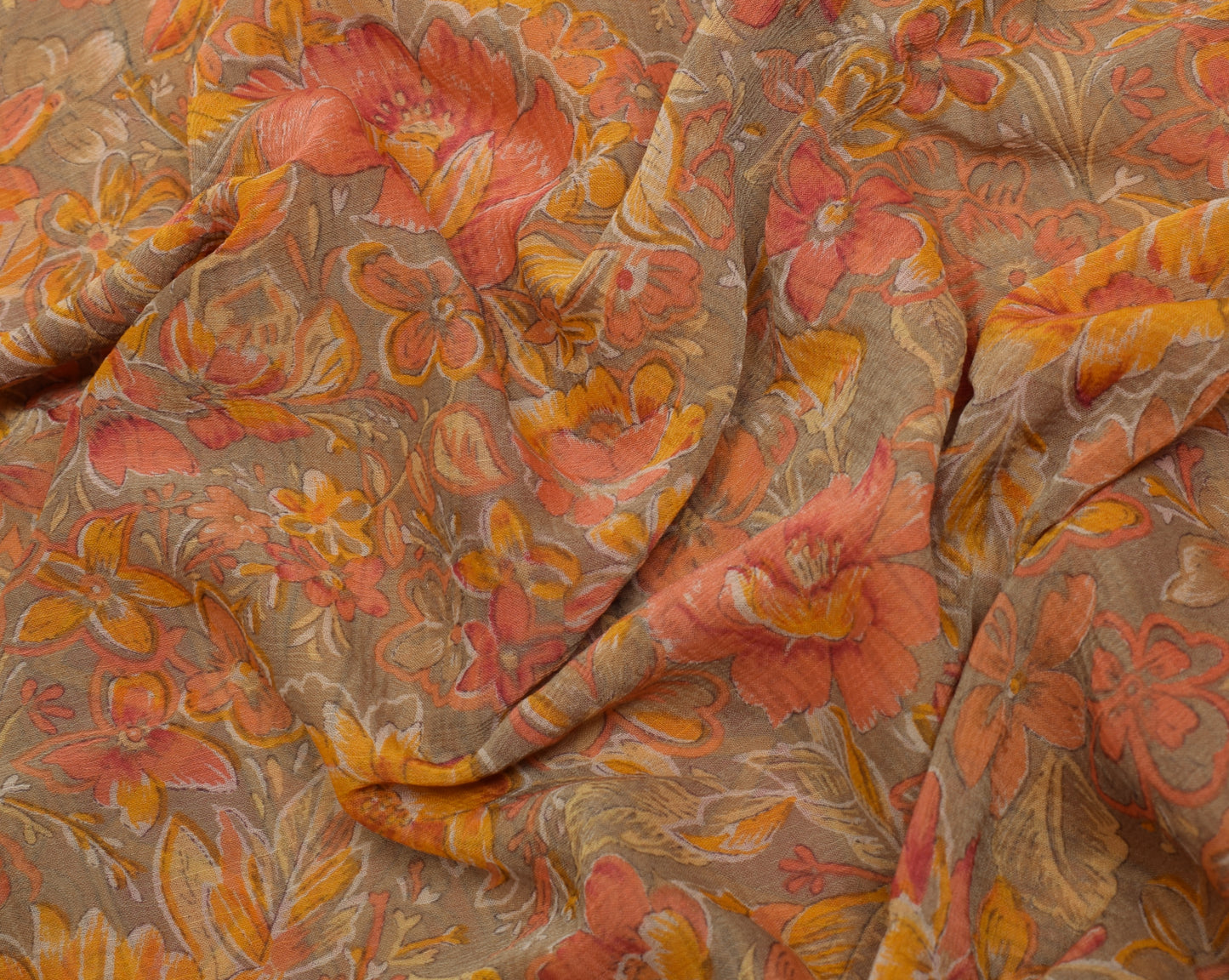 Sushila Vintage Indian Sari Blend Chiffon Silk Printed Floral Soft Craft Fabric
