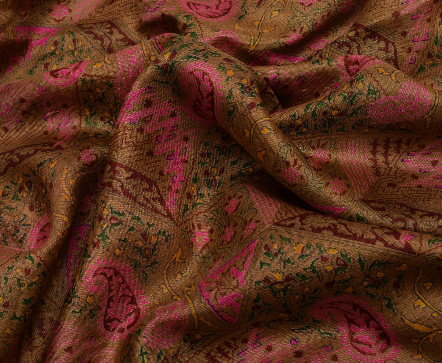 Sushila Vintage Brown Saree 100% Pure Silk Printed Floral Soft Craft Fabric