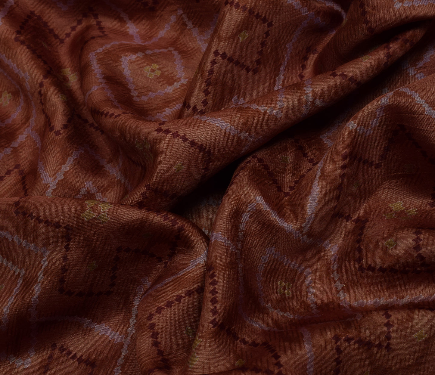 Sushila Vintage Brown Saree 100% Pure Silk Printed 5 Yard Soft Craft Fabric