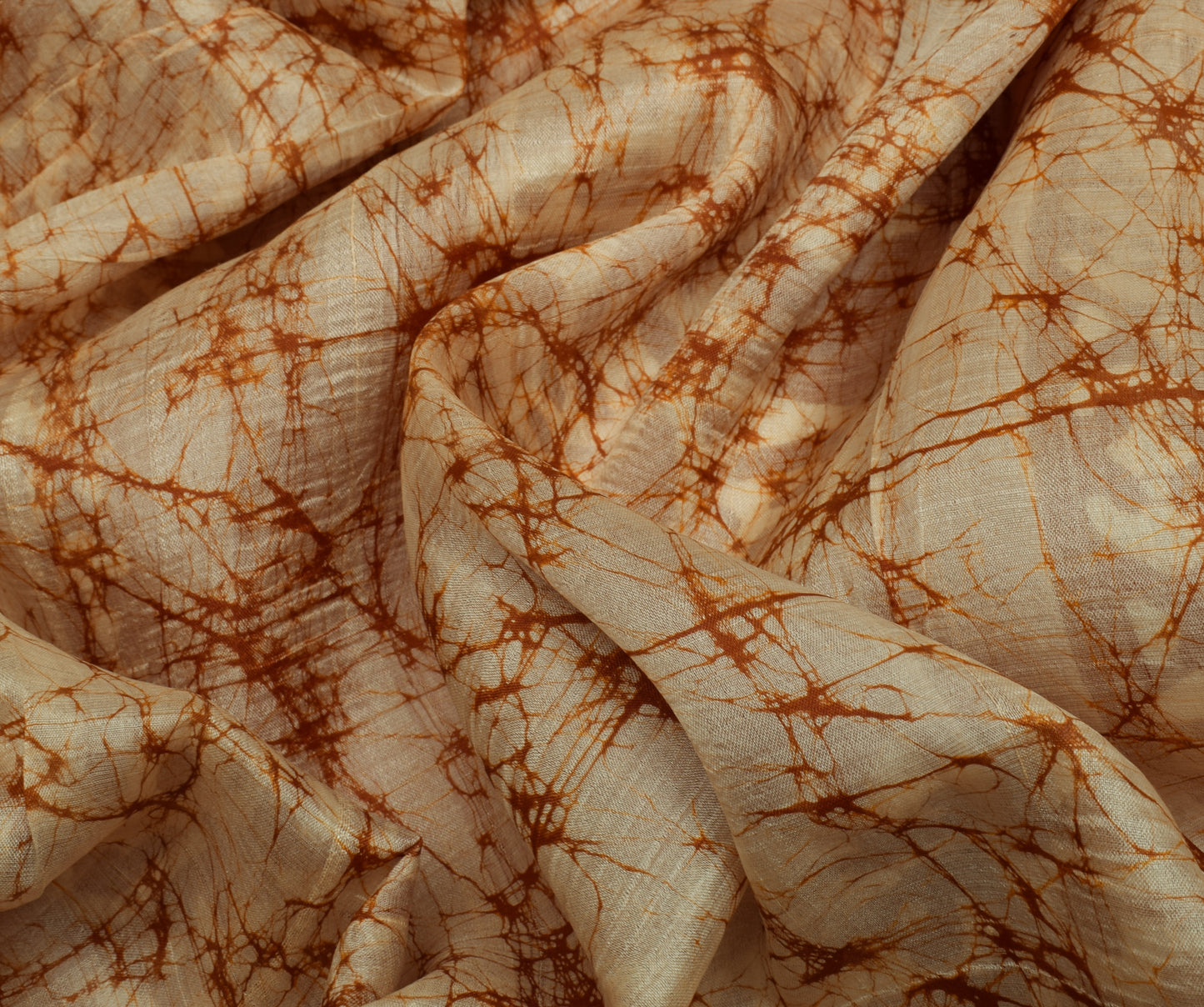 Sushila Vintage Light Brown Saree Pure Silk Batik Printed Soft Craft Fabric