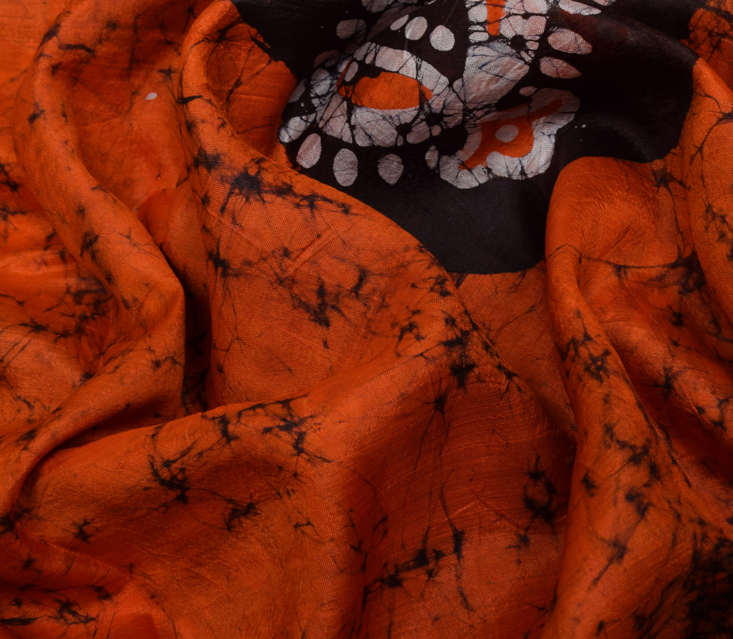 Sushila Vintage Orange Saree 100% Pure Silk Batik Printed Paisley Craft Fabric