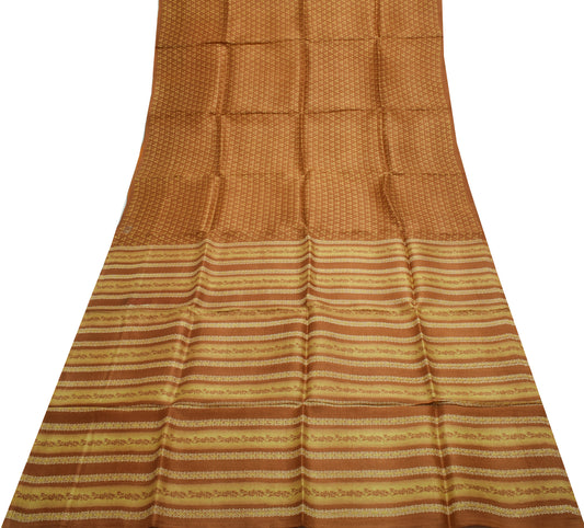 Sushila Vintage Brown Saree 100% Pure Silk Printed Floral Soft Craft Fabric