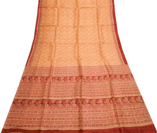 Sushila Vintage Indian Saree 100% Pure Silk Printed 5 YD Soft Craft Fabric