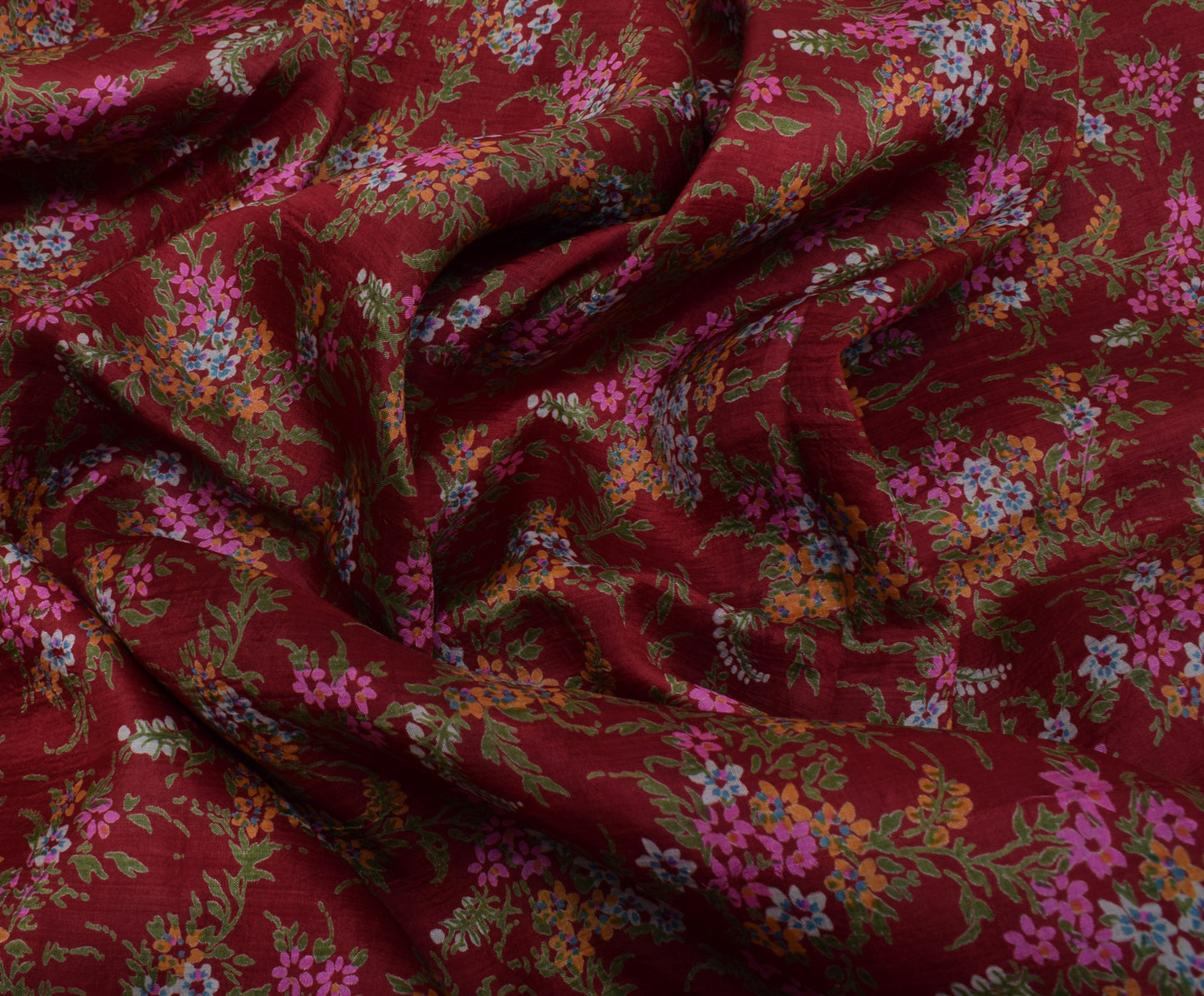 Sushila Vintage Red Saree 100% Pure Silk Printed Floral Soft Craft Fabric